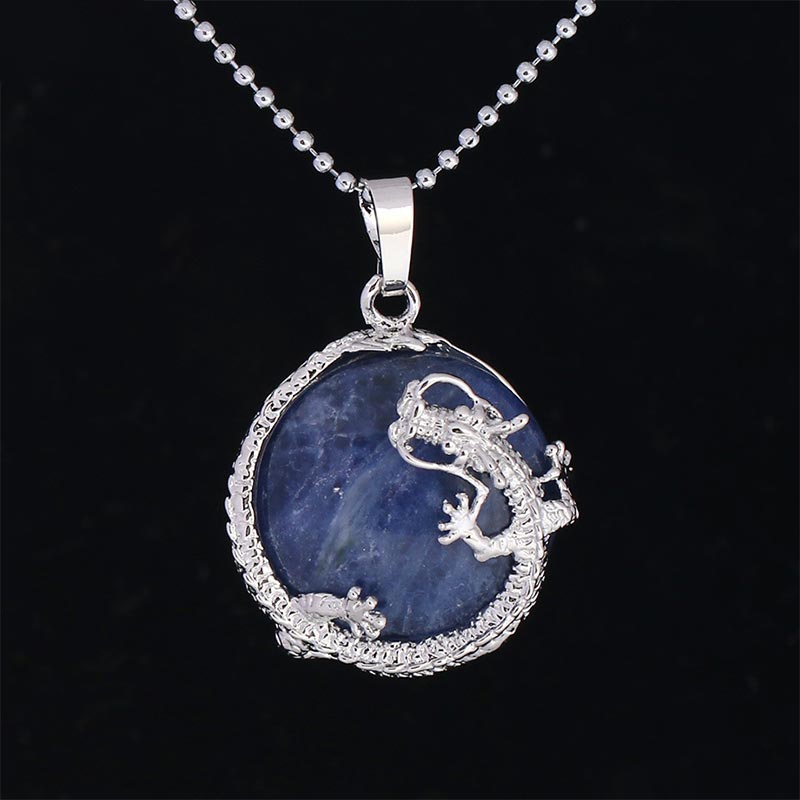 Fortune Jewel Chinese Dragon Natural Quartz Crystal Healing Energy Necklace Pendant