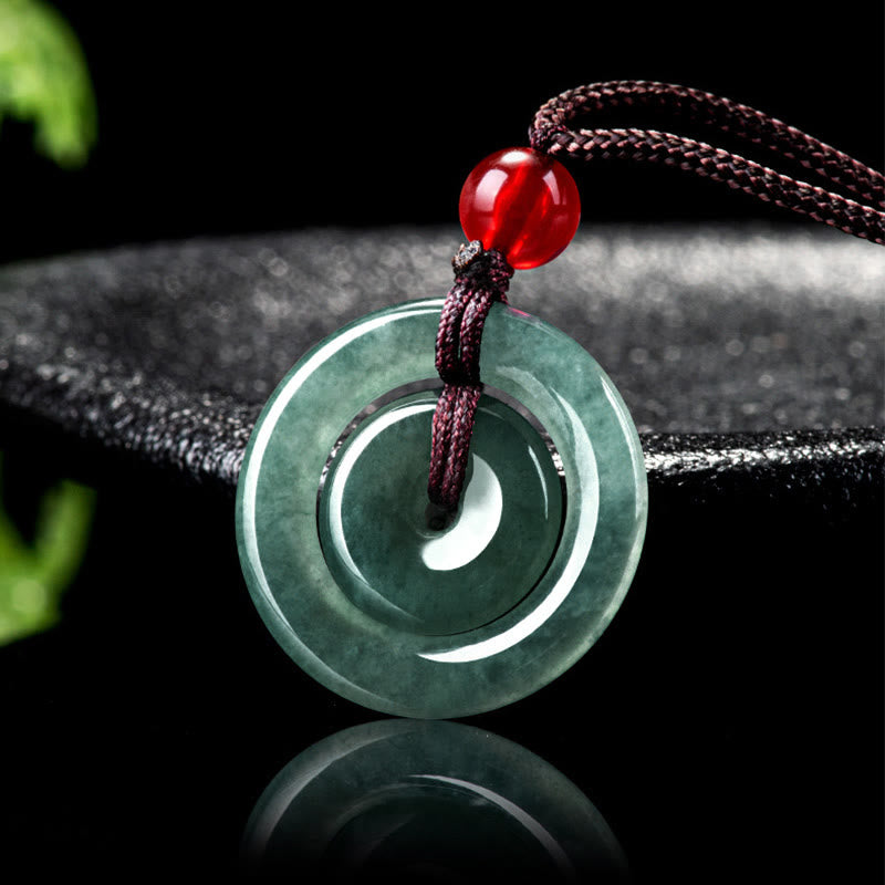 Fortune Jewel Green Jade Double Peace Buckle Abundance Necklace Pendant