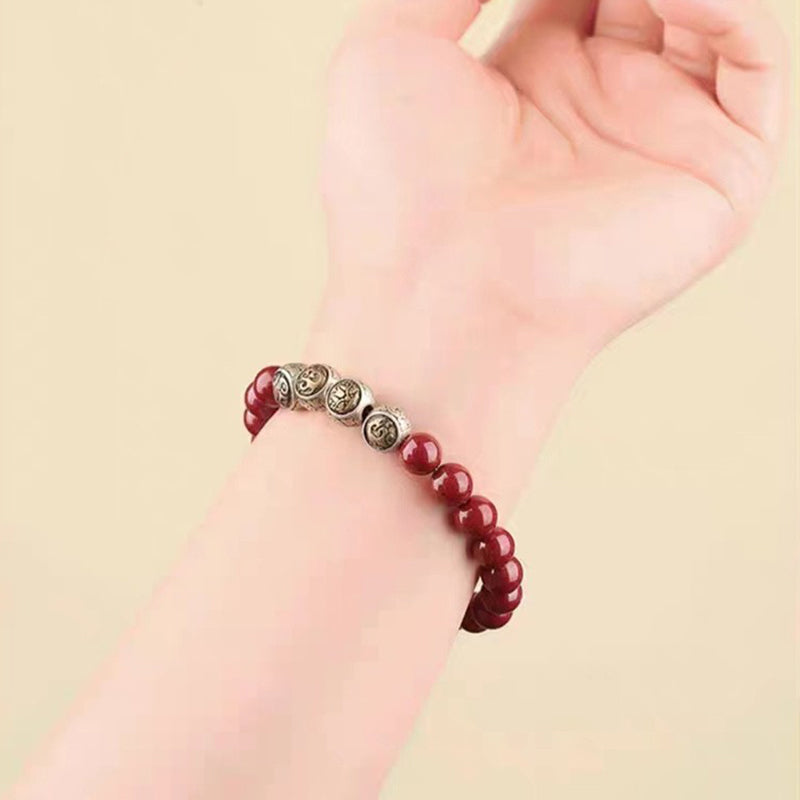 Fortune Jewel 925 Sterling Silver Natural Cinnabar Four Beasts Blessing Bracelet