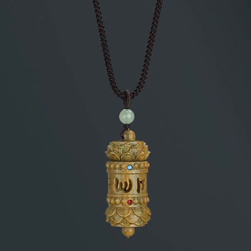 Fortune Jewel Tibet Green Sandalwood Rosewood Om Mani Padme Hum Lotus Positive Soothing Necklace Pendant Fortune Jewel