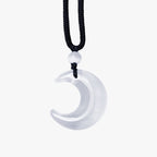 Fortune Jewel Natural Silver Sheen Obsidian Selenite Crystal Crescent Moon Yin Yang Couple Protection Necklace Pendant