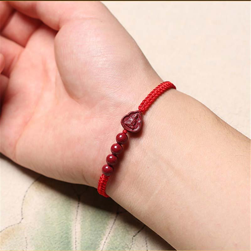 Fortune Jewel Laughing Buddha Avalokitesvara Cinnabar Blessing String Bracelet