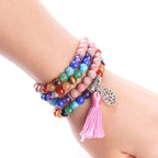 Fortune Jewel 108 Mala Beads Rhodonite Blue Crystal Lazulite Healing Bracelet