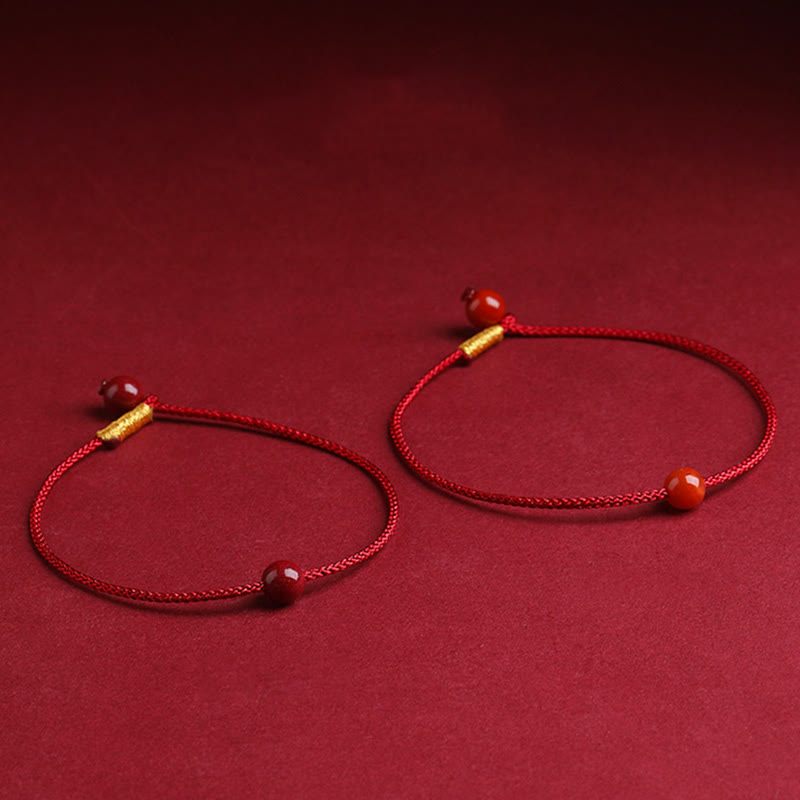 Fortune Jewel Natural Cinnabar Red Agate Blessing Red String Bracelet