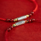 Fortune Jewel 925 Sterling Silver Koi Fish Cinnabar Bead Wealth Handcrafted Braided Bracelet Anklet