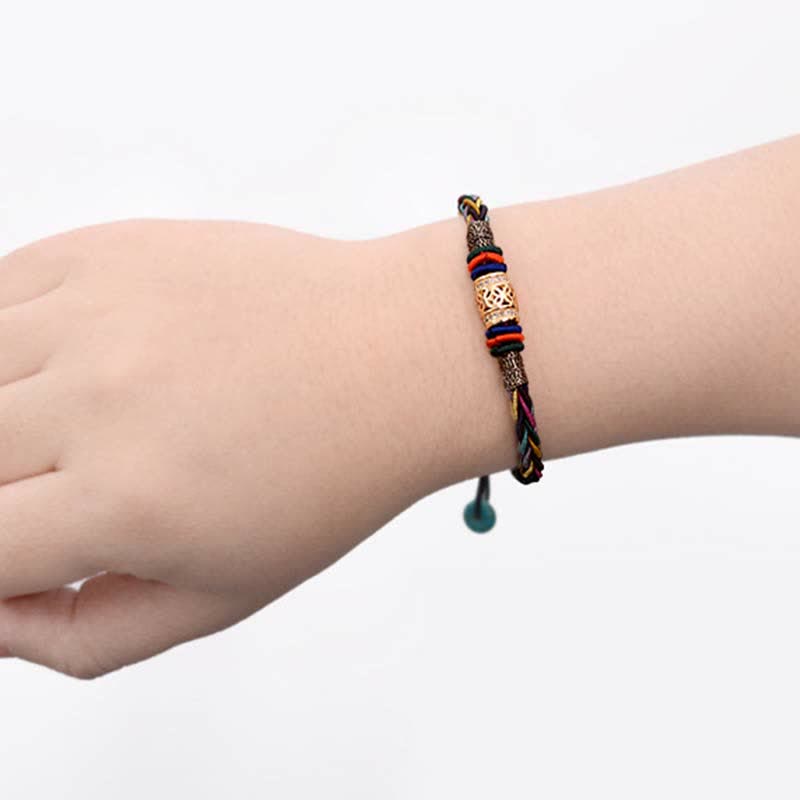 Fortune Jewel Tibetan Handmade Eight Thread Knot Copper Coin Luck Weave String Bracelet
