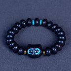 Fortune Jewel Ebony Wood Liuli Glass Lovely Cat Peace Balance Bracelet