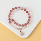 Fortune Jewel Strawberry Quartz White Crystal Money Bag Charm Positive Bracelet