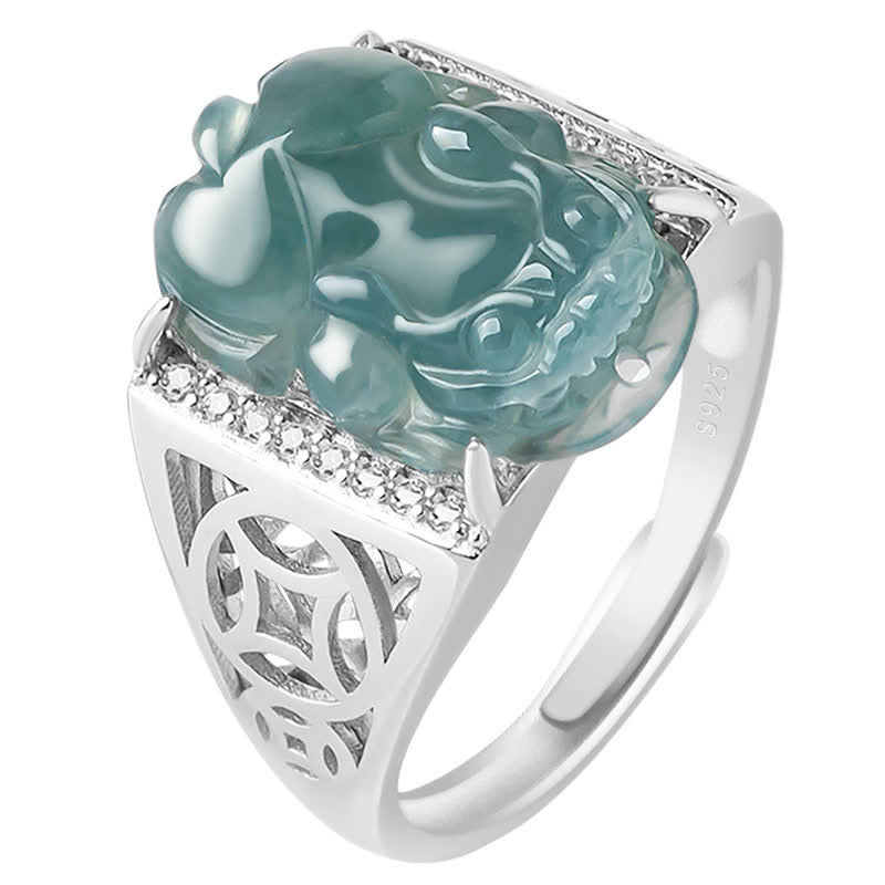 Fortune Jewel 925 Sterling Silver Fengshui Wealth Prosperity Jade PiXiu Luck Ring