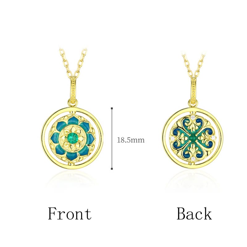 Fortune Jewel 925 Sterling Silver Lotus Flower Floral Zircon Enlightenment Rotatable Necklace Pendant Fortune Jewel