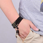 Fortune Jewel Black Obsidian Six True Words Protection Mala Bracelet