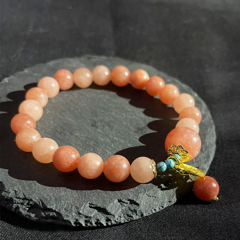 Fortune Jewel Natural Orange Stone Turquoise Fu Character Charm Luck Fortune Bracelet