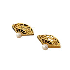 Fortune Jewel 925 Sterling Silver Posts Fan Pattern Pearl Copper Wisdom Stud Drop Earrings