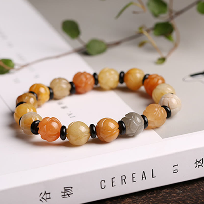 Fortune Jewel Golden Silk Jade Lotus Wealth Luck Bracelet