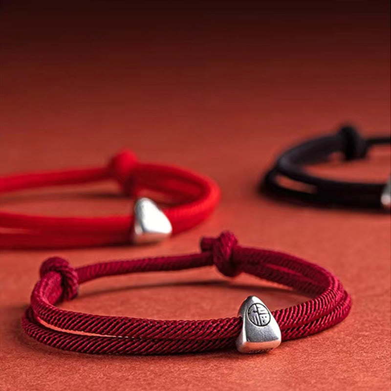 Fortune Jewel 925 Sterling Silver Fu Character Blessing Handmade Braided Bracelet
