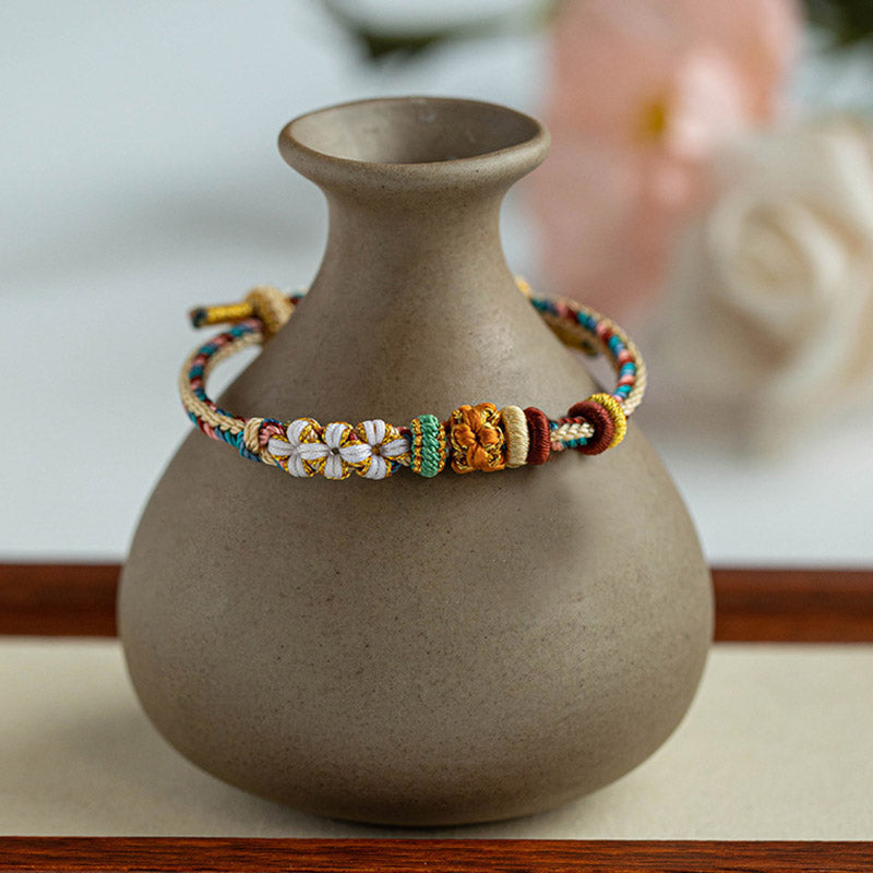 Fortune Jewel Handmade Dunhuang Color Peach Blossom Pattern Braid String Bracelet