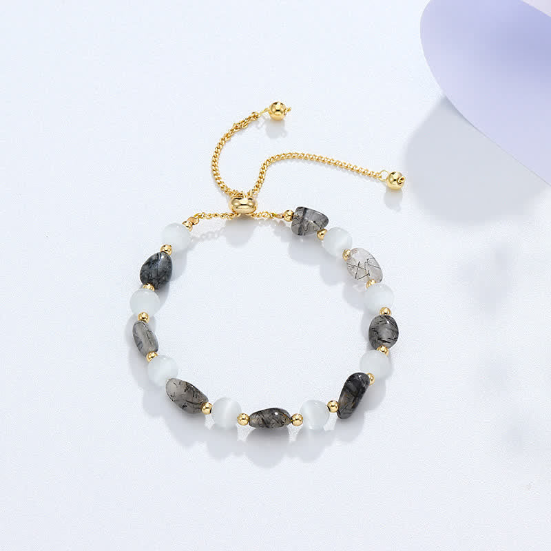 Fortune Jewel Amethyst Pink Crystal Black Rutilated Quartz Spiritual Awareness Bracelet