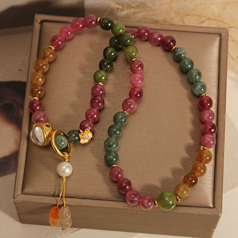 Fortune Jewel Multicolored Tourmaline Positive Double Wrap Gourd Charm Bracelet