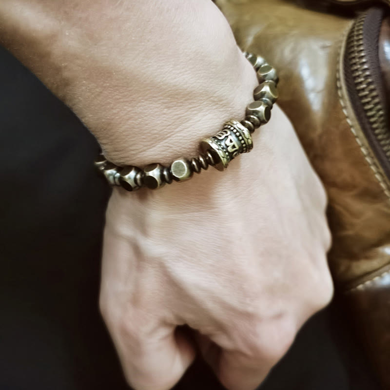 Fortune Jewel Tibetan Om Mani Padme Hum Carved Copper Brass Amulet Focus Bracelet
