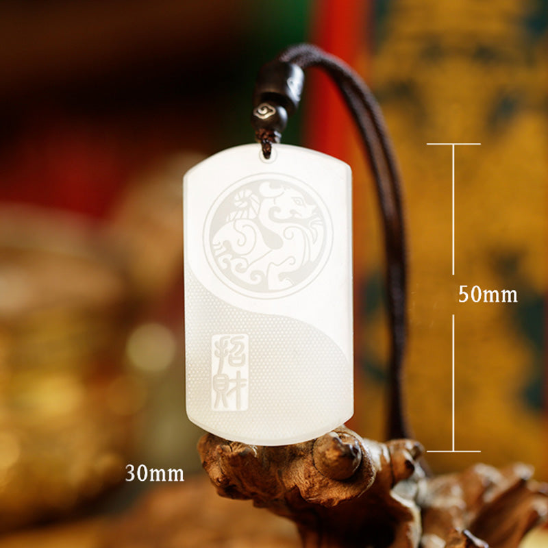 Buddha Stones White Jade PiXiu Yin Yang Luck Protection Necklace Pendant Fortune Jewel