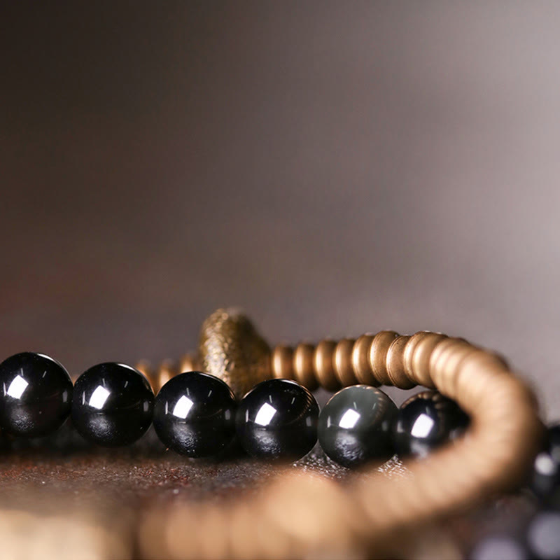 Fortune Jewel Rainbow Obsidian Copper Inner Peace Healing Double Layer Bracelet