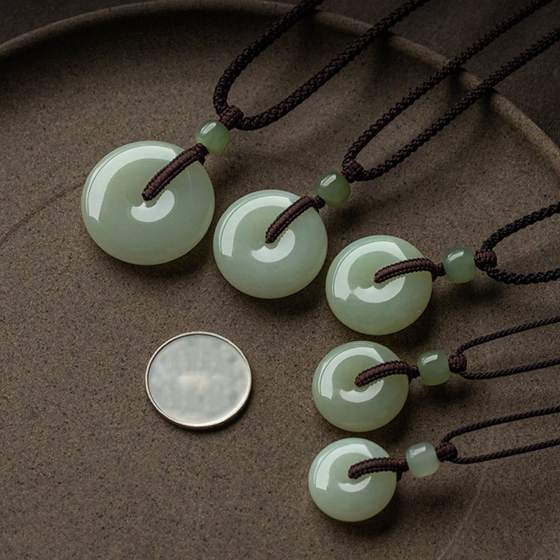 Fortune Jewel Natural Round Jade Peace Buckle Luck Prosperity Necklace Pendant