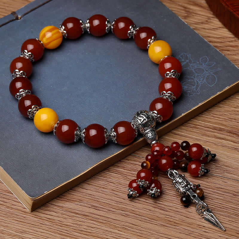 Fortune Jewel Natural Tiger Eye Red Agate Dragon Vein Agate Stone Vajra Dorje Power Healing Bracelet Car Decoration