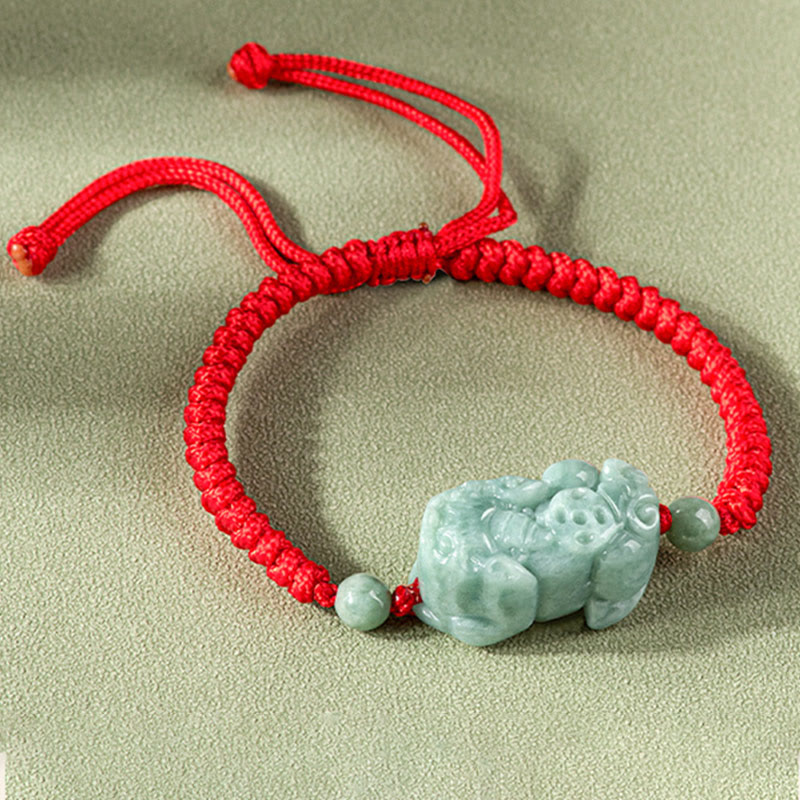 Fortune Jewel Handmade Natural Jade PiXiu Protection King Kong Knot Braided String Bracelet