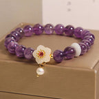 Fortune Jewel Natural Amethyst White Agate Pearl Charm Balance Bracelet