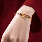 Fortune Jewel Handcrafted Red Gold Rope Lotus Peace And Joy Charm Braid Bracelet