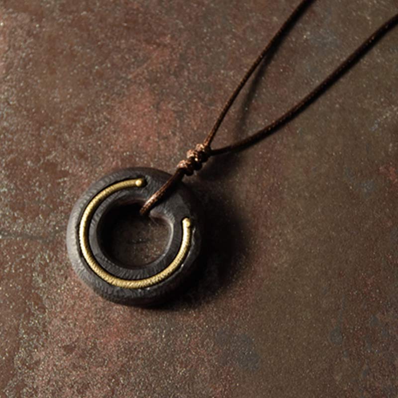 Fortune Jewel Zen Circle Ebony Wood Peace Calm Necklace Pendant Fortune Jewel