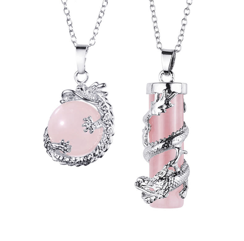 Fortune Jewel 2pc Dragon Wrapped Round Ball Gemstone Couple Necklace Pendant