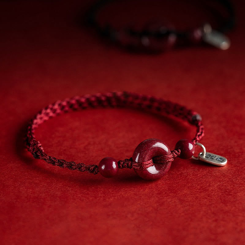 Fortune Jewel Handmade Cinnabar Peace Buckle Safe and Healthy Charm Blessing String Bracelet Anklet