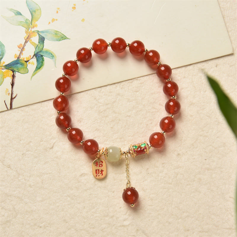 Fortune Jewel Natural Red Agate Jade Confidence Fortune Blessing Charm Bracelet