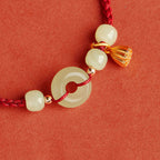 Fortune Jewel Round Peace Buckle Jade Lotus Happiness Abundance Wealth String Bracelet