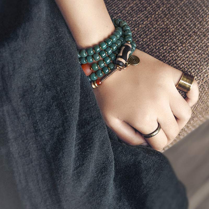 Fortune Jewel 108 Mala Beads Bodhi Seed Dzi Bead Wisdom Bracelet