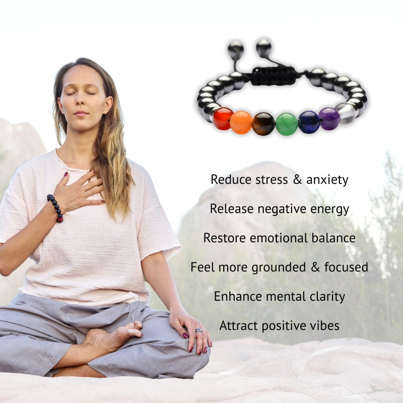 Buddha & Karma 7 Chakra Hematite Bracelet - Promote Wellness