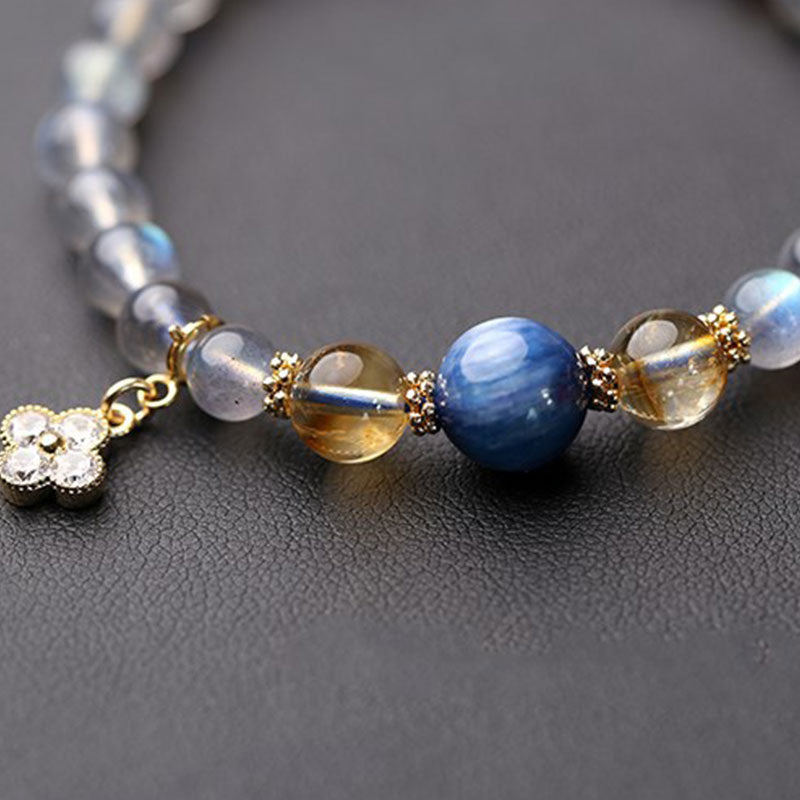 Fortune Jewel Natural Moonstone Flower Chram Healing Beads Bracelet