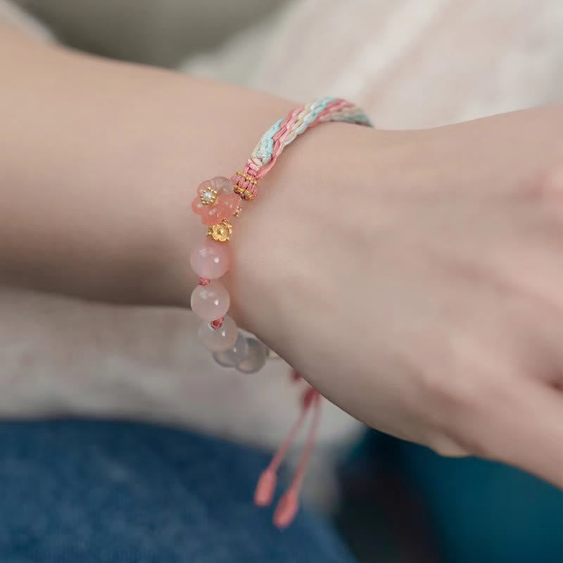 Fortune Jewel Natural Gradient Agate Reincarnation Knot Peach Blossom Wealth Luck Handmade String Bracelet