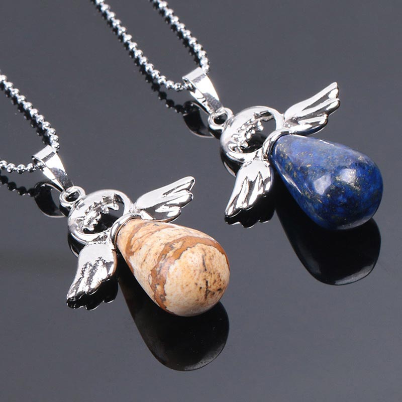 Fortune Jewel Little Angel Wings Natural Crystal Luck Necklace Pendant