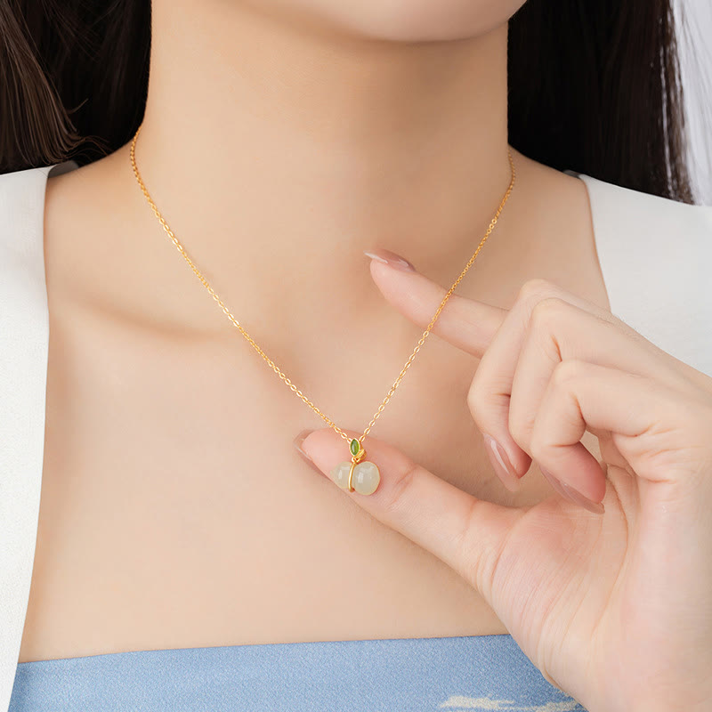 Fortune Jewel 925 Sterling Silver Hetian Jade Gourd Abundance Necklace Pendant