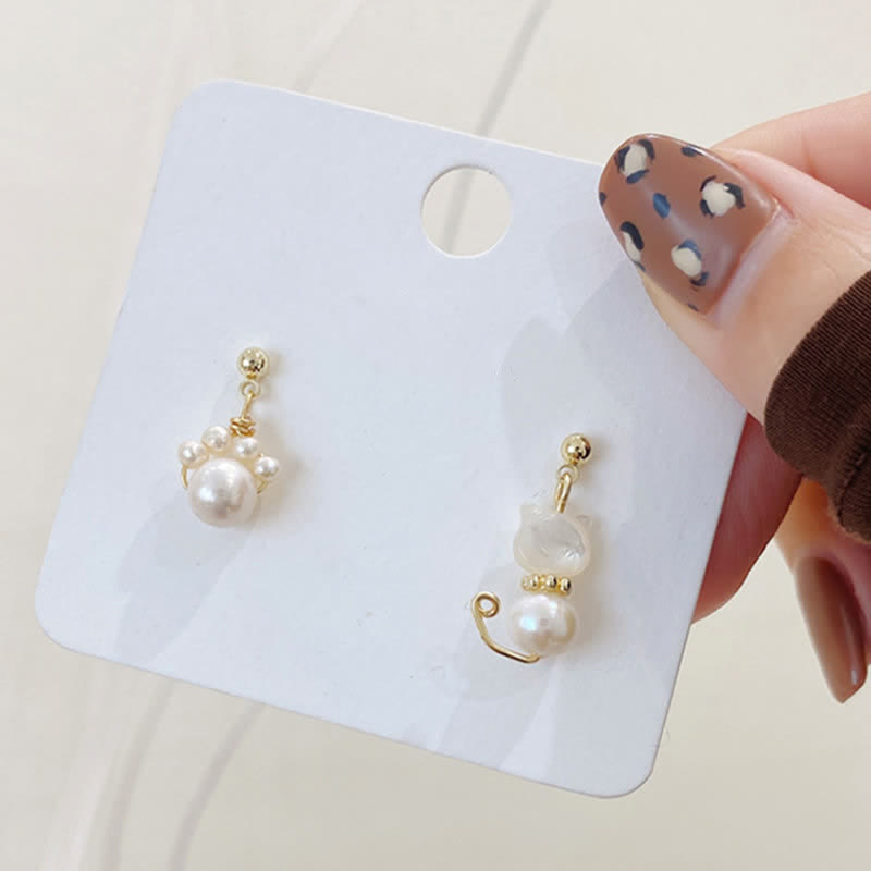 Fortune Jewel Cute Cat Paw Pearl Wisdom Stud Drop Earrings