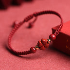 Fortune Jewel Four Leaf Clover Five-petal Flower Cinnabar Blessing Red String Bracelet