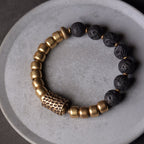 Fortune Jewel Lava Rock Stone Rainbow Obsidian Brass Support Healing Bracelet