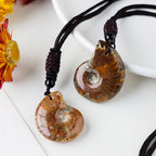 Fortune Jewel Natural Ammonite Fossil Snail Pattern Meditation Healing Necklace Pendant