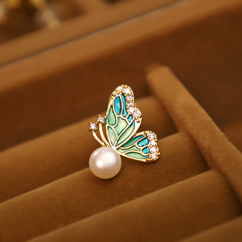 Fortune Jewel 925 Sterling Silver Posts 18K Gold Plated Copper Natural Pearl Butterfly Healing Stud Earrings