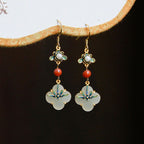 Fortune Jewel Lucky Four Leaf Clover Jade Abundance Copper Earrings