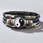Fortune Jewel Yin Yang Leather Balance Bracelet