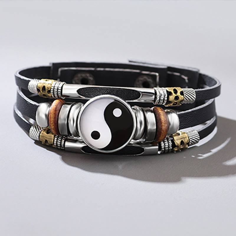 Fortune Jewel Yin Yang Leather Balance Bracelet