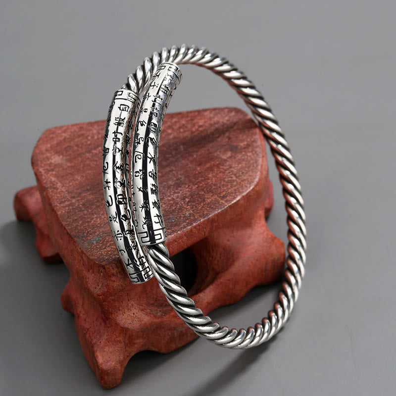 Fortune Jewel Retro Heart Sutra Twisted Design Pattern Balance Bracelet Bangle